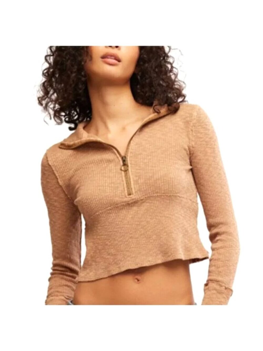 NWT Free People We the Free cotton blend half zip top in tobacco color, size S
